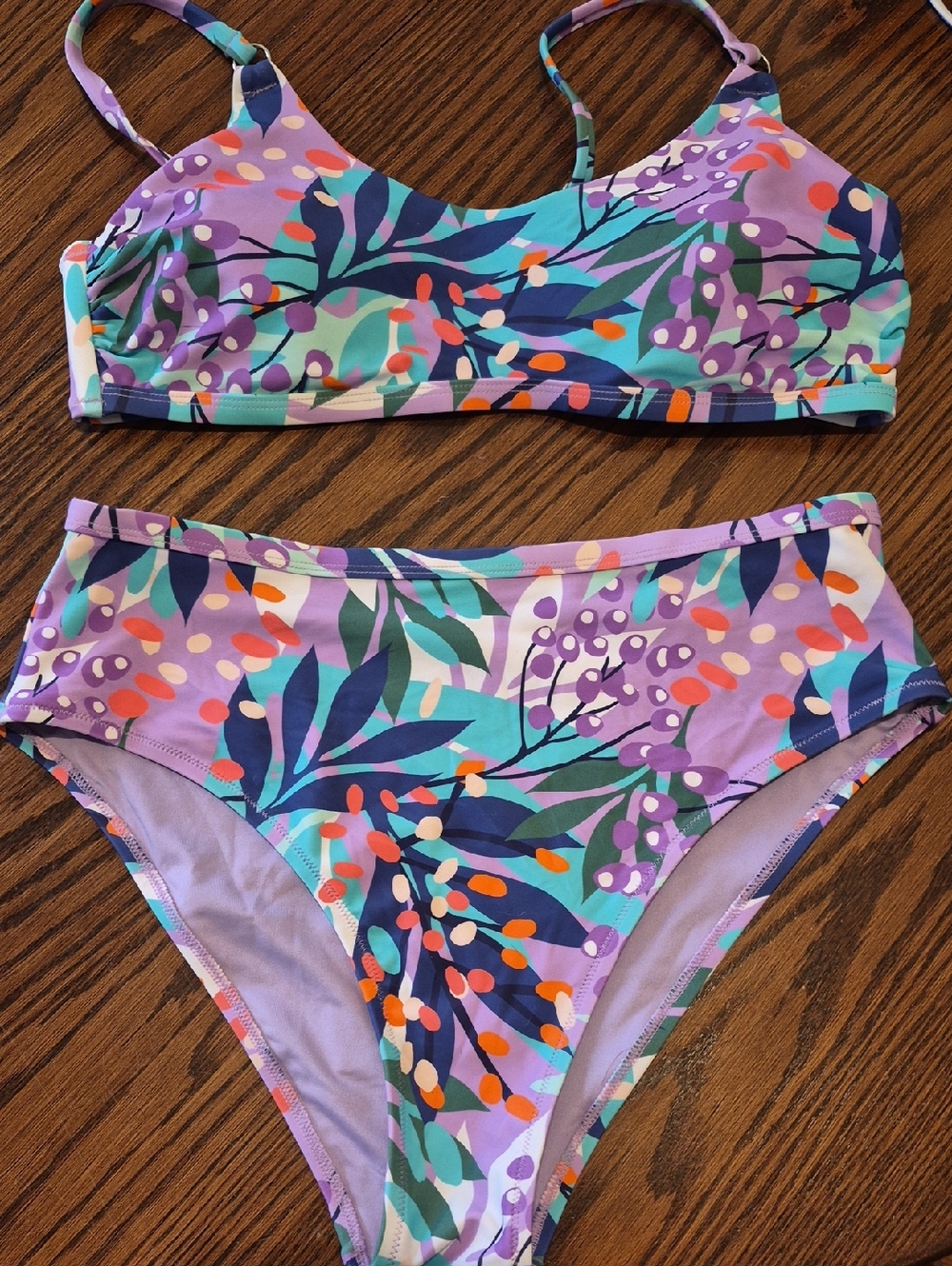 Vibrant Floral Two-Piece Bikini - Purple Teal Orange Accents